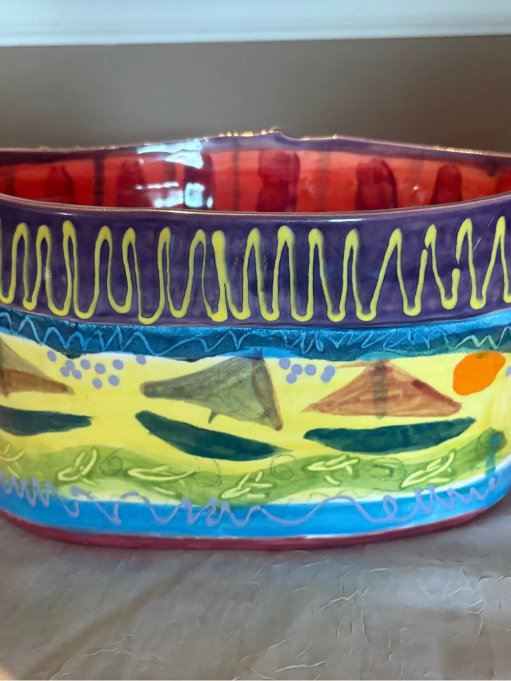 Hand-Painted Colorful Fish Ceramic Planter